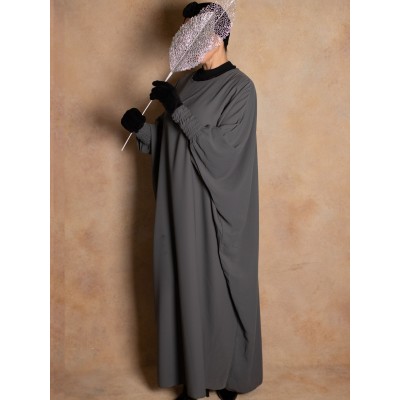Dark grey  Silk Medina Abaya with Fitted Sleeves